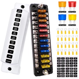 PSEQT 12 Way Blade Fuse Block with Negative Bus ATC/ATO Waterproof Marine Automotive Fuse Box Standard Circuit Holder Panel for Auto Boat Yacht Vehicle Auto RV Car Trailer Truck SUV