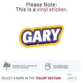 Gary Name Sticker - Waterproof Vinyl Decal for Car Bumper, Laptop, Water Bottle, Book Cases, Smartphones, Wall, and Window, Size - 8'' Longer Side