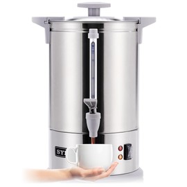 SYBO SR-CP100BG Commercial Coffee Urn & Hot Beverage Dispenser, Fast Brew, Keeps Warm – Ideal for Coffee, Tea, Water at Events & Catering, 100-Cup 16 L, Grey