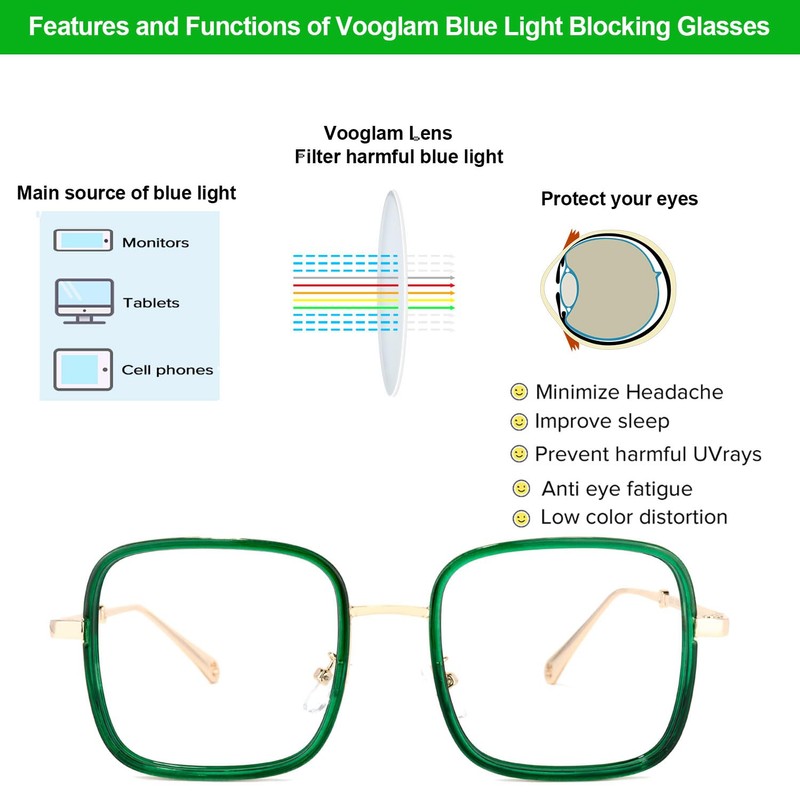 VOOGLAM Oversize Square Blue Light Blocking Glasses for Women Cute