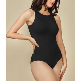 BRABIC Womens Bodysuit Shapewear for Tummy Control Seamless Sleeveless Tank Tops Body Shaper (Black Sleeveless, Medium)