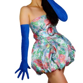 DooWay Long Opera Gloves 24-inch Suede Faux Leather Stretchy Elbow Length Warm for Wedding Evening Party Finger Gloves (Royal Blue)