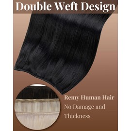 Hetto Weft Hair Extensions Human Hair Black Weft Extensions Human Hair Jet Black Sew in Hair Extensions Human Hair Soft Straight Weft Extensions Real Human Hair for Women 18 Inch 100g