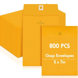 Geyee 800 Pcs 5 x 7" Clasp Envelopes Manilla Envelopes Gummed Mailing Envelopes Clasp Closure 28 lb Kraft Paper Envelopes for Storing or Mailing Colored Envelopes for Home Office