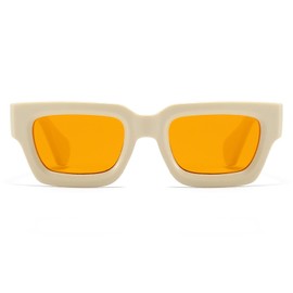 LJCZKA Vintage Thick Frame Rectangular Sunglasses Men Women Retro Sunglasses Square Trendy Fashionable Square Glasses Women Men, beige