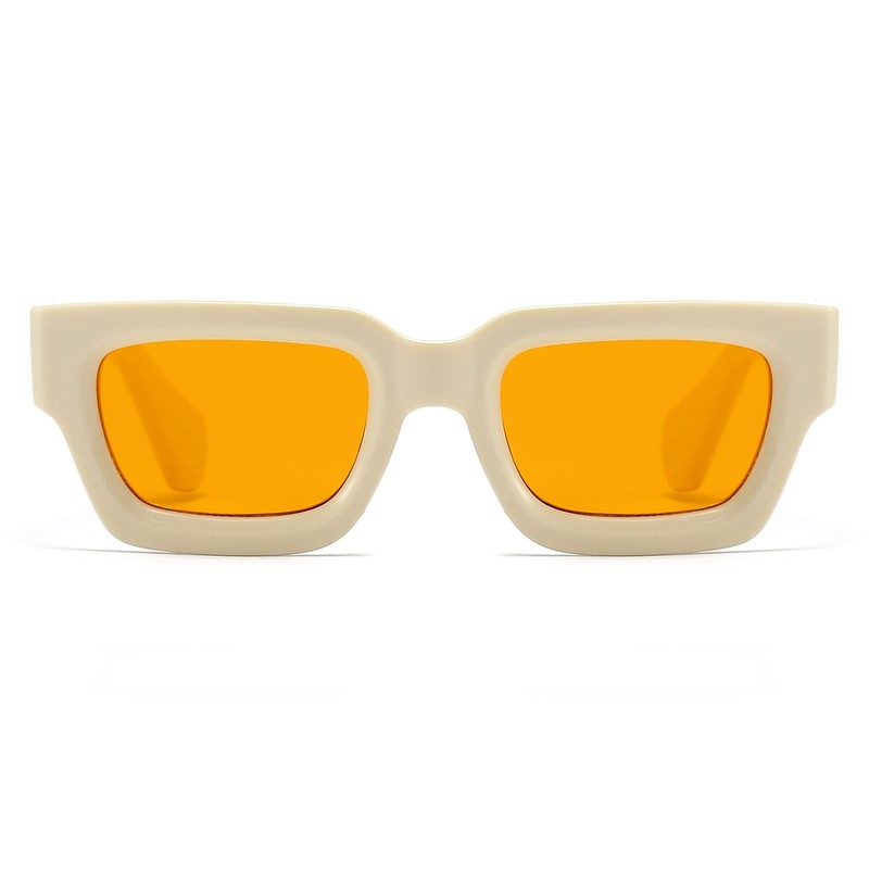 LJCZKA Vintage Thick Frame Rectangular Sunglasses Men Women Retro Sunglasses