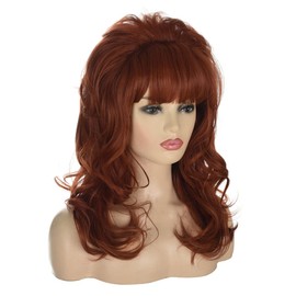 80s housewife wig | FVCENT Big Bouffant Hair Long Wavy Classical Beehive Wigs with Bangs Married Costumes for Women… (Auburn)