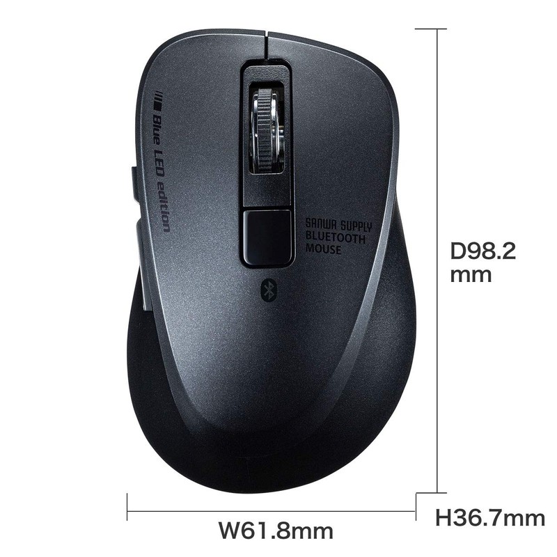 Sanwa Supply Bluetooth 5.0 Mouse, Silent, Blue LED, 5 Buttons,