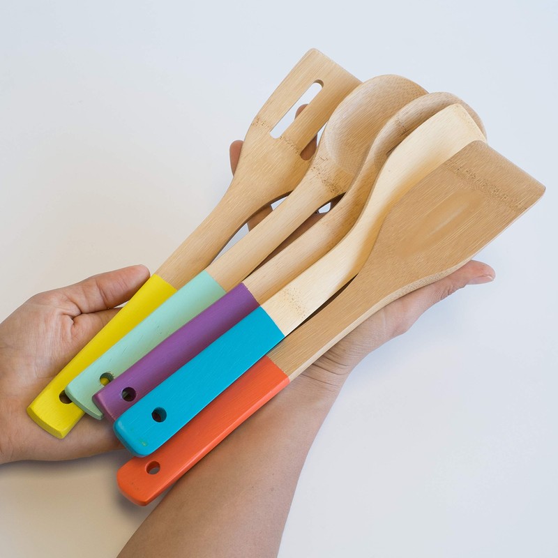 Now Designs Bamboo Utensils, Set of 5, Multi-Color, 1 ea,