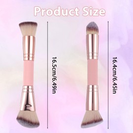 MBAIYO 2Pcs Double-ended Foundation Makeup Brush, Angled/Round Top Contour Foundation Brush Professional Blush Cosmetic Brushes for Beauty Blending Liquid Powder