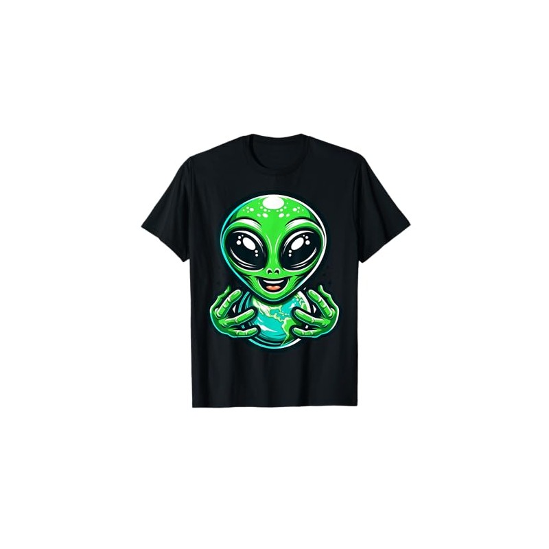 Cute Alien Holding Earth Cartoon Character For Kids T-Shirt