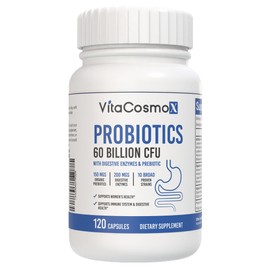 VitaCosmoX Probiotic 60 Billion CFU with Prebiotics, Digestive Support, 120 Veggie Capsules