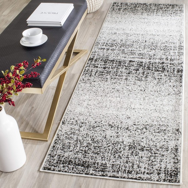 SAFAVIEH Adirondack Collection ADR116A Modern Abstract Non-Shedding Living Room Bedroom Runner, 2'6" x 18' , Silver / Black