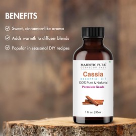 Majestic Pure Cassia Essential Oil with Glass Dropper - 1 Fl Oz - 100% Pure and Natural Cassia Oil - Premium Grade Essential Oils for Diffuser, Aromatherapy, Soap and Candle Making