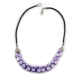 Avalaya Purple Shell Black Faux Leather Cord Necklace/ 53cm Long