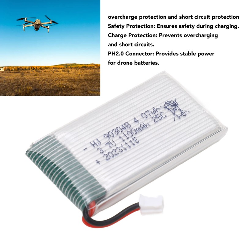 3.7V 1100mAh Battery With PH2.0 Connector Drone Flight Battery Li