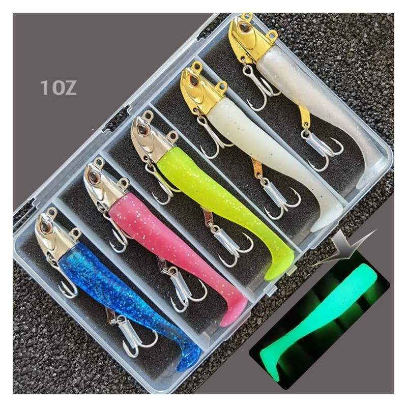 Kmucutie 5 pcs Fishing Metal Head Soft Lures jig Set