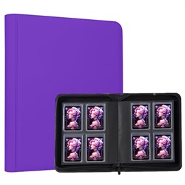 ANIXITECH Toploader Binder,4-Pocket Double Sided Top Loaders Binder,Holds 128 Cards in 3"x4" Toploaders,PU Leather Card Binder Abulm for Toploader Trading,Sports,and Gaming Cards (Purple)