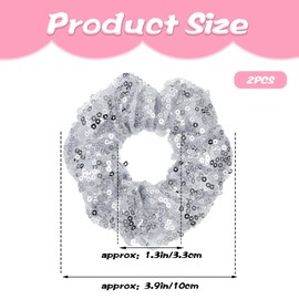 Silver Sequins Scrunchies 2 Pieces Sparkly Metallic Silver Hair Accessories Bridesmaid Proposal Gifts Hair Ties Ponytail Holders for 70s 80s Gym Dance Cheerleading Softball Volleyball Baseball Team