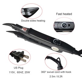USHTIGER Fusion Hair Extensions Tool Iron Connector Plier K Tip Extension Tools Machine Heat Elbows Bend Human Keratin Hairdressing Template Control Adjustable Bonded Glue Black