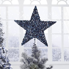 Regency International Sequin, Bead and Glitter Star Christmas Tree Topper, 13 Height, Blue