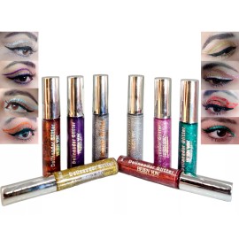Helen Von Kosmetisch Delineador Glitter Liquido Larga Duracion Brocha Kit 8 Pzas