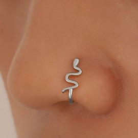 Aneneiceera Punk Snake Nose Ring Hoop Gold Snake Nose Ring Stud Snake Nose Screw Bolt Ring Boho No Piercing Nose Hoop Gothic Clip On Nose Ring Jewellery for Women (Gold), Zinc