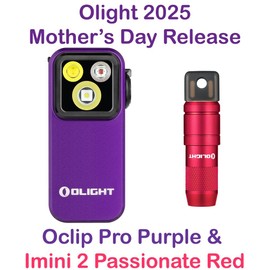 Olight Oclip Pro Purple Clip on Flashlight & imini 2 Rechargeable Mini Flashligh