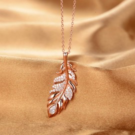 GW Women's Necklace 925 Sterling Silver with Feather Pendant Zirconia Gemstone Women's Necklace Chains Gift, Silver, Golden-xly085