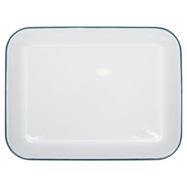 1x Green 34cm x 26cm White Rectangle Enamel Baking Tray - Kitchen Bakeware Tin Oven Bake Roasting Cooking Sheet Trays - by Argon Tableware