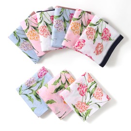 HOULIFE Women's Handkerchiefs - Flower Handkerchiefs, Women's Handkerchiefs, Pure 60S Combed Cotton for Everyday Use Wedding, 45 x 45 cm, 6/12 Pieces, mixed