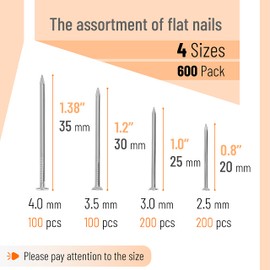 Mr. Pen Mr. Pen- Nail Assortment Kit, 600 Pcs, 4 Sizes, Silver, Small Nails for Hanging Pictures, Finishing Nails, Gold Wall Nails for Hanging, Pin Nails, Hardware Nails, Assorted Nails, Galvanized Nails