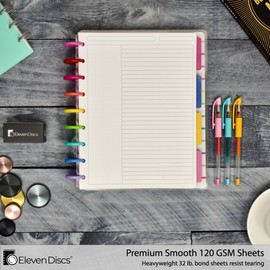Classic Size Discbound Paper - Margin Ruled Sheets - Premium 120gsm Heavyweight Notebook & Planner Refills - 9 Discs, 7 x 9.25 in - Punched for Happy Planner (50 Sheets)