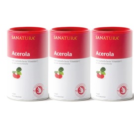 Sanatura Acerola Powder 3 x 175 g (Pack of 3) - Natural Vitamin C High Dose - From Acerola Cherry - Easy to Use - Very Economical - Vegan