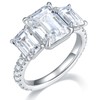 Bo.Dream Promise Rings for Her 5ct Emerald Cut 3-Stone Cubic Zirconia Platinum Plated Sterling Silver Women Size 6