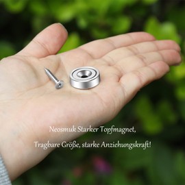 Neosmuk Magnets with Hole, 27 kg Strong Round Magnets for the Wall, Magnet with Screw for Wood, Neodymium Disc Magnet with Hole in the Centre, 20 mm Flat Magnet (Pack of 4)