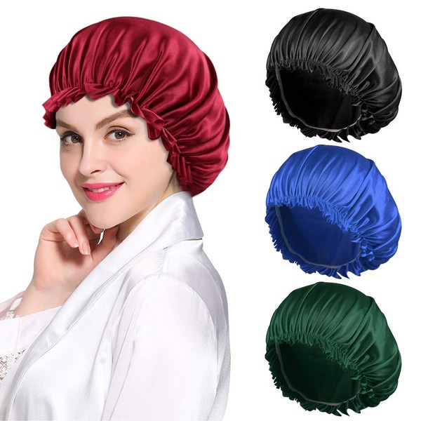 4PCS Bonnet Satin Bonnet Silk Bonnet for Sleeping, Bonnets for Black Women Hair Bonnet for Sleeping, Silk Sleep Cap Bonnet for Curly Hair, B
