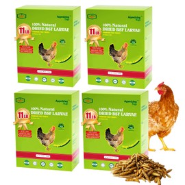 Amzey Dried Black Soldier Fly Larva-44 LBS(11LB/4Bags) -100% Natural BSF Larvae-85X More Calcium Than Dried Mealworms - High Calcium Treats for Chickens, Birds, Reptiles, Hedgehog, Turtles