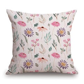 TSSOHU Throw Pillow Covers 18 x 18, Decorative Wild Flowers Cotton Linen Pillow Cover for Living Room Bedroom, Couch Sofa Chair Bed Pillow Cover Home Outdoor Pillowcase