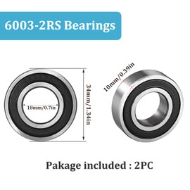 2PCS Juttzzei 6003-2RS Bearings, ID 17 x OD 35 x Width 10mm 6003-2RS Deep Groove Ball Bearings, Chrome Steel Double Sealed Precision Bearing P6(ABEC 3) - Silver