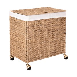 Seville Classics Premium Natural Handwoven Portable Laundry Bin Basket with Carrying Handles, Household Storage for Clothes, Linens, Sheets, Toys, Rattan, 3-Piece Hamper Set