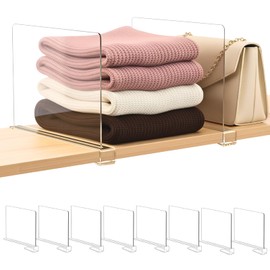 SortNStore Shelf Dividers Purse Organizer for Closet: 8-Pack Acrylic Bag Storage Organizer for Handbags, Clutches, Clothes, Sweater, Towel on Wood Shelves