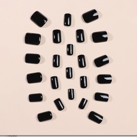 Pack of 24 Plain Nails for Sticking, Short, Glossy Press On Nails, Artificial Nails, Square Acrylic Artificial Fingernails for Women and Girls (Black)