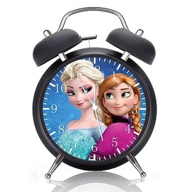Elsa and Anna Clock Desk Clock Twin Bell with Night Light Quite Silent Non-Ticking 4 Inches Glass Face - Great Decor for Home or Office – Best Gift Ideas for Birthday or Holidays W475