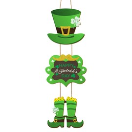 KOYILTD Saint Patrick's Day Decorations Happy St. Patrick's Day Wooden Sign Leprechaun Top Hat Feet Hanging Welcome Sign St. Patrick's Day Door Cover Irish Front Door Decoration (Classic)