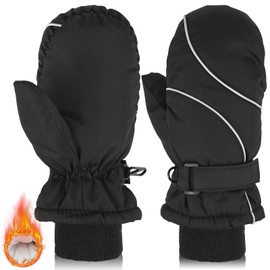 MENOLY Toddlers Kids Winter Waterproof Windproof Mitten Gloves Thinsulate Outdoors Sports Cold Weather Mittens for Little Girls Boys Black
