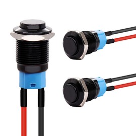 Powice 3 x 12 mm waterproof switch with 20 cm cable, pressure switch, self-locking button switch, 1A/6V/12V/24V, suitable for horns, car bells, cars etc. with wire (protruding), black