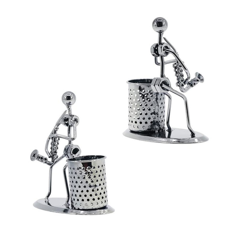 Metal Art Pen Pencil Holder Iron Saxophone Man Music Figure