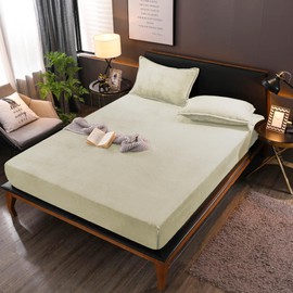 Boqingzhu Fluffy Plush Fitted Sheet 140 x 200 cm Beige White Winter Warm Flannel Fleece Flannelette Velvet Cashmere Touch Fitted Sheet Cuddly Bed Sheet for 25 to 30 cm Mattress