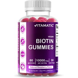 💇‍♀️✨ Vitamatic Biotina 10,000 mcg | 60 Gomitas Veganas | Cabello Fuerte, Uñas Resistentes & Piel Radiante 🌟🍓